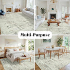 10x14 Washable Area Rug for Living Room Bedroom: Non-Slip Modern Gray White | - Image 3