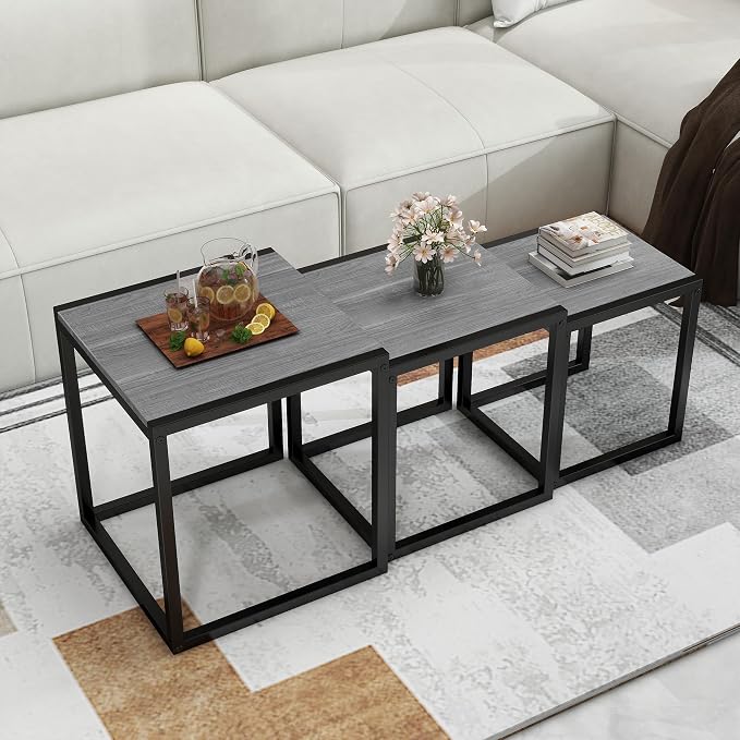 Nesting Table Set of 3 Side Tables, Modern Coffee Table Stacking End Table - Image 4