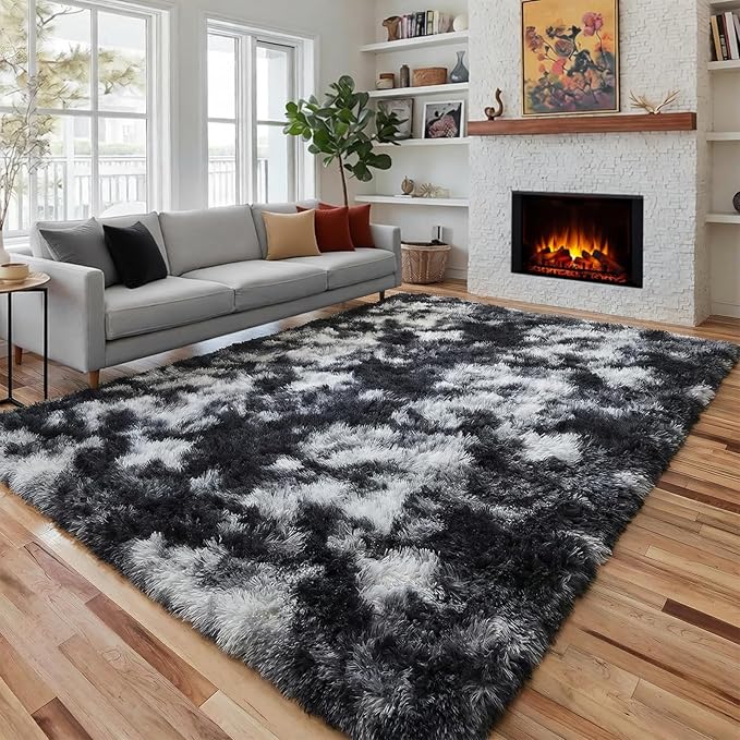 Black White Rugs for Living Room 6x9, Shag Fuzzy Fluffy Rugs for Bedroom Kids by PAGISOFE
