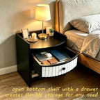 Wooden Nightstand with Drawer and Open Storage Shelf, Curved Front Bedside Table - Image 4