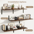Fun Memories Rustic Brown 12 Inch Deep Floating Shelves Set of 2, Wall Mounted - Image 6
