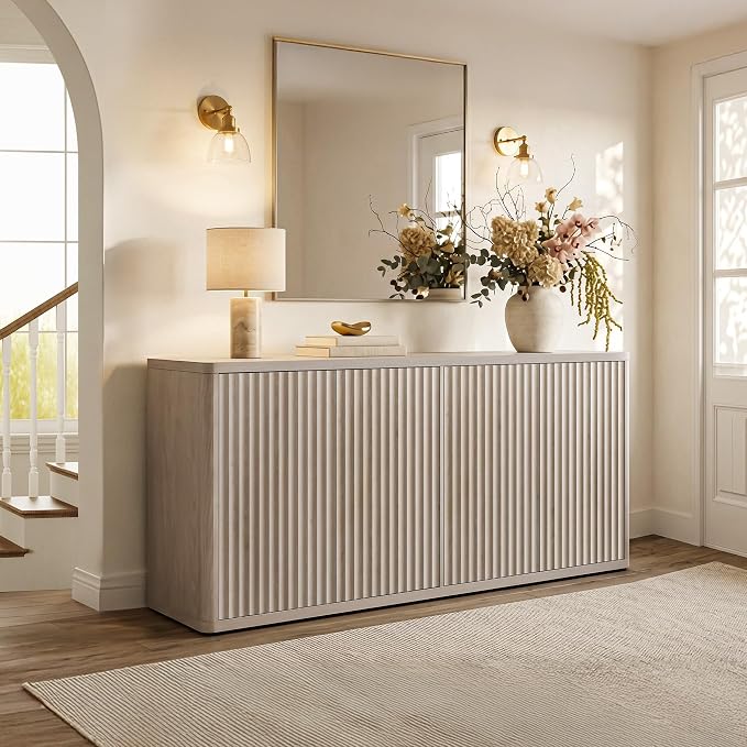 SICOTAS Buffet Cabinet with Storage Accent Sideboard with 8 Doors 132.6" Fluted - Image 9
