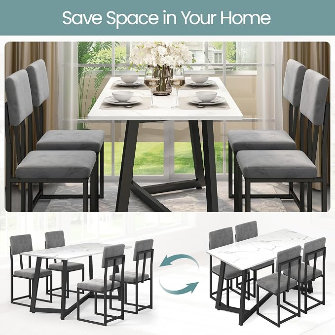 HUGROVE 5 Piece Dining Set, 47.24'' Faux Marble Dining Table Set - Image 7