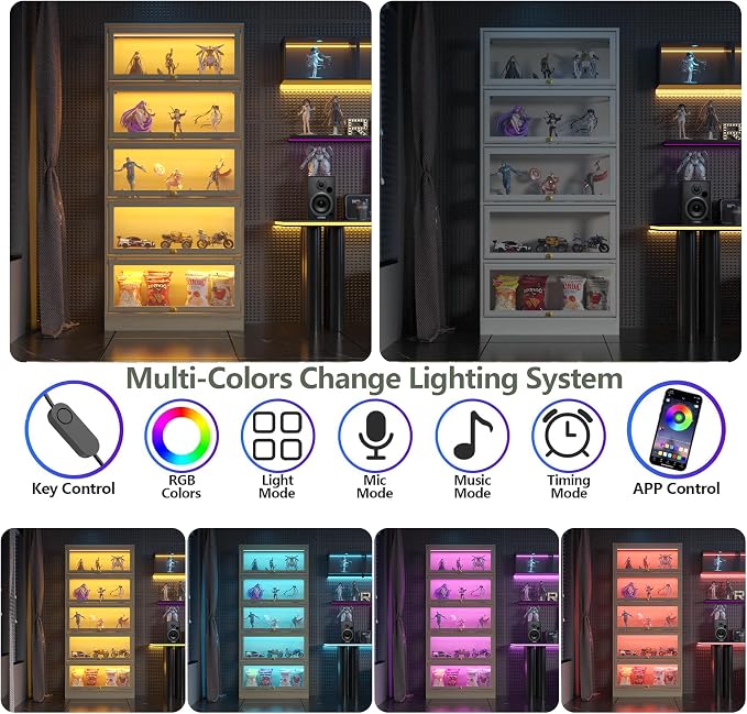 Display Cabinet with Acrylic Glass Doors, 5-Tiers Curio Cabinet with LED - Image 4