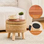 Cpintltr Storage Ottoman Poufs Handwoven Footstool Natural Seagrass Round - Image 5