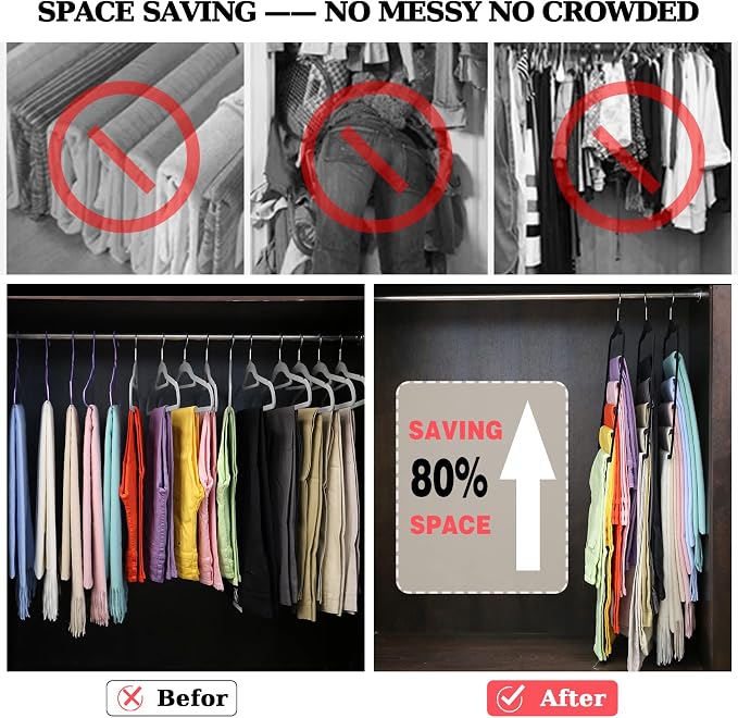 Closet Organizers and Storage, 3 Pack Pants-Hangers-Space-Saving, Velvet Non - Image 3