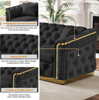 62.2" Luxury Velvet Chesterfield Sofa Tufted Victorian Black and Gold Couch - Image 4