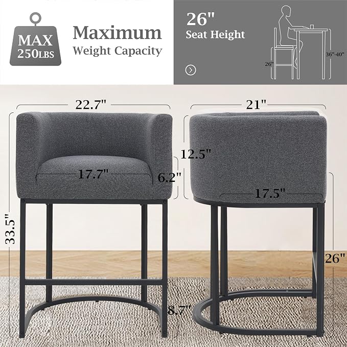ClinQ 26" H Counter Height Bar Stools Set of 3, Modern Barrel Counter Stools - Image 2
