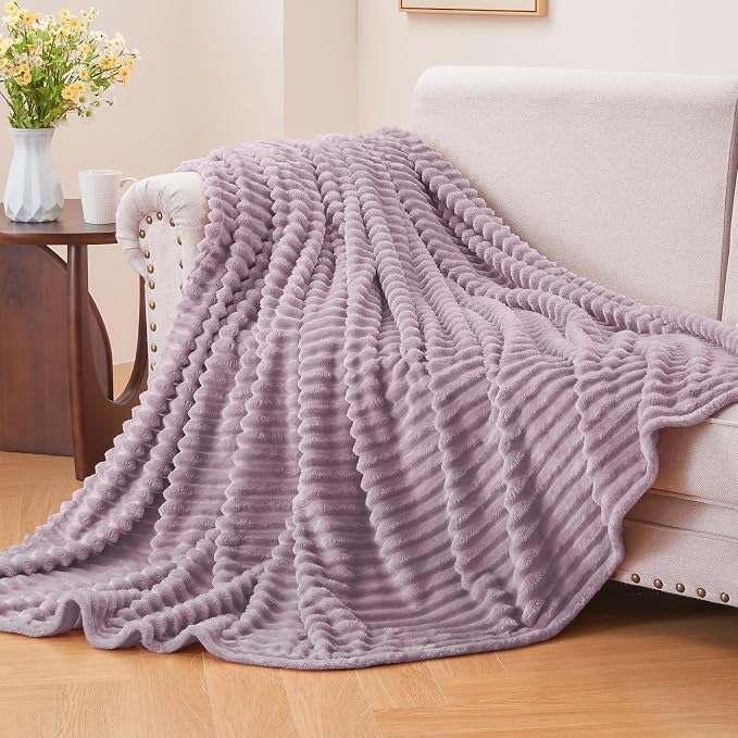 BEDELITE 3D Ribbed Dusky Violet Fleece Twin Blanket - Image 2