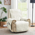 Quilted Recliner Chair Covers, Water-Repellent Slipcovers, Off White Recliner - Image 2