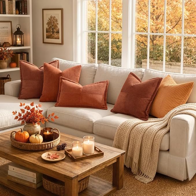 MIULEE Fall Burnt Orange Decorative Lumbar Throw Pillow Covers - Image 2