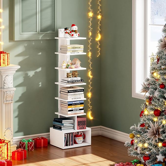 TUTOTAK Narrow Bookshelf, Vertical 8-Tier Bookcase, Spine Book Shelf - Image 8