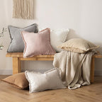 MIULEE Boho Linen Fringe Decorative Throw Pillow Covers Light Pink 18x18 | Set - Image 7