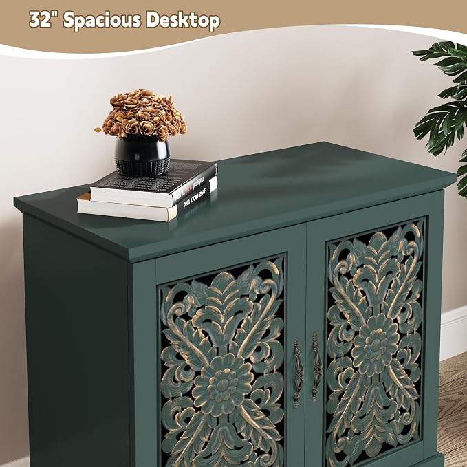 ARTPOWER Accent Cabinet with 2 Doors, Vintage Carved Wood Storage Cabinet - Image 4