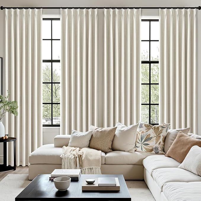 MIULEE Natural Pinch Pleated 100% Blackout Linen Curtains 40x100 Inches | Room - Image 7