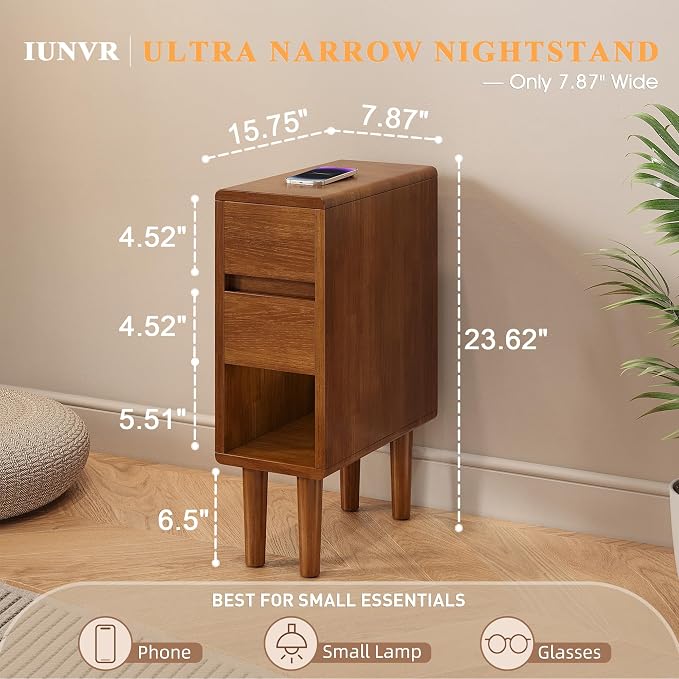 Narrow Nightstand 2 Drawers - Image 2