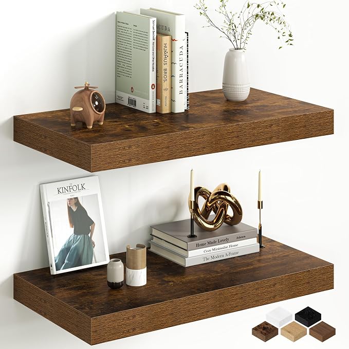 Fun Memories 12 Inch Deep Floating Shelf, 24 x 12 Rustic Wood Wall Shelf by FunMemories