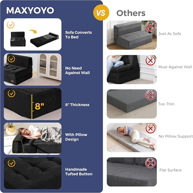 MAXYOYO 8" Folding Sofa Bed, Fold Out Chair Bed Sleeper Chair, Convertible - Image 6