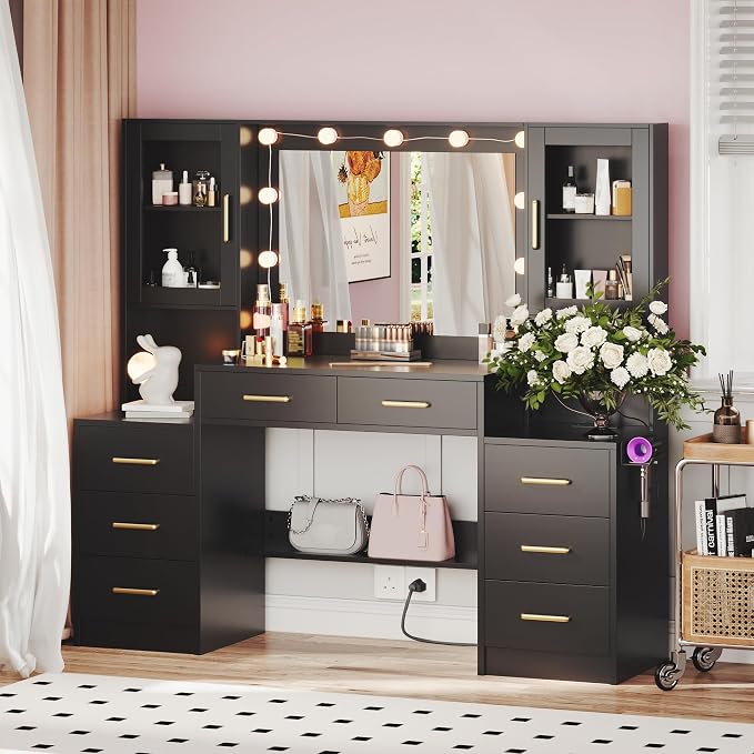 TOKSOM Black Vanity Desk with Mirror, Lights & Charging Station, 58.3" 3 - Image 8