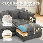 113” Modular Sectional Sofa, L Shaped Cloud Couch - Image 3