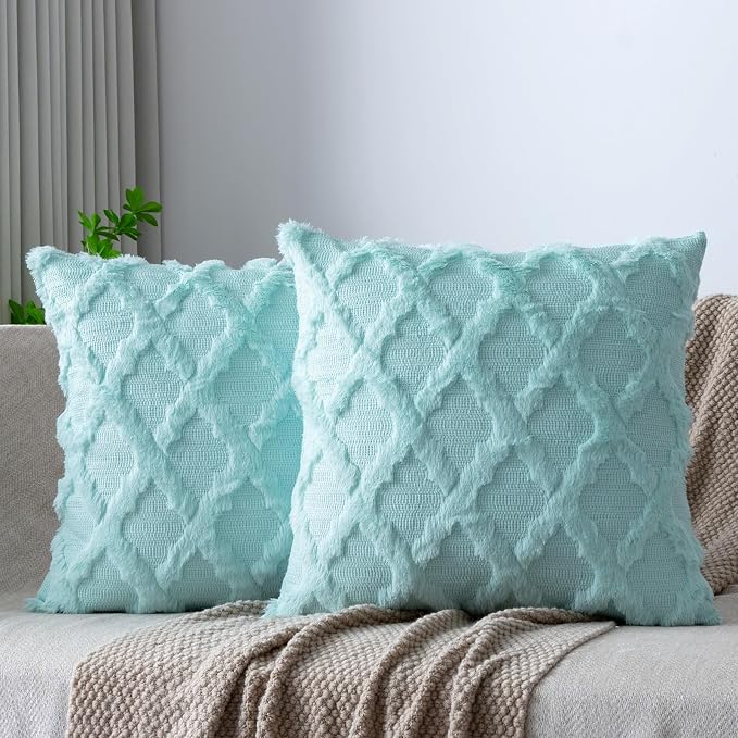 Set of 2 Soft Moroccan Throw Pillow Covers 20x20 Inch Plush Boho Decorative by Cozoomy