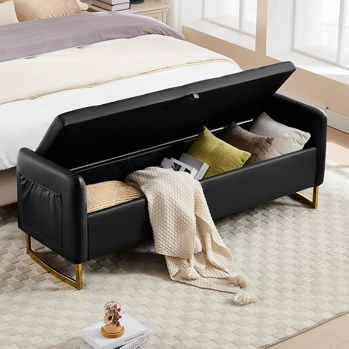 65" End of Bed Storage Bench, Modern Storage Benches - Image 6