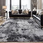 Rugflix 8x10 Area Rugs for Living Room, Washable Black Grey Dark Large Rug | by RugflixAreaRugs