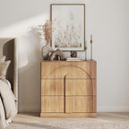 BELLEZE Sideboard Cabinet with 3 Drawers, Modern Wood Buffet Cabinet with Arc by BELLEZE