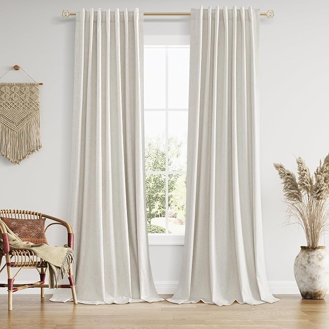 Boho 100 Inches Long 100% Blackout Curtains Room Darkening Large Window Linen by Guken