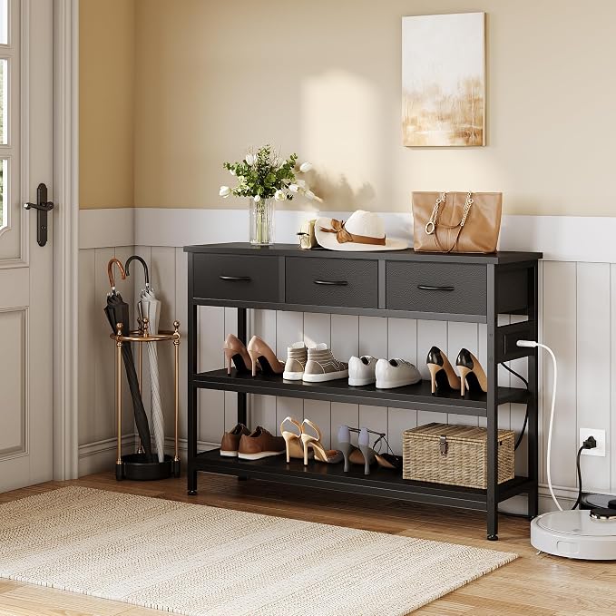 Lulive Entryway Table with Power Outlets, Console Table with 3 Fabric Drawers - Image 6