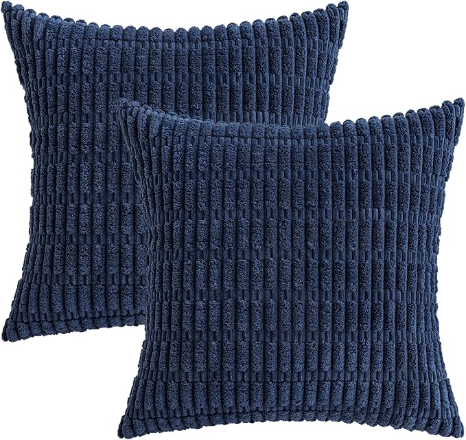 MIULEE Corduroy Decorative Throw Pillow Covers 18x18 Navy Blue Pack of 2 | Soft - Image 6