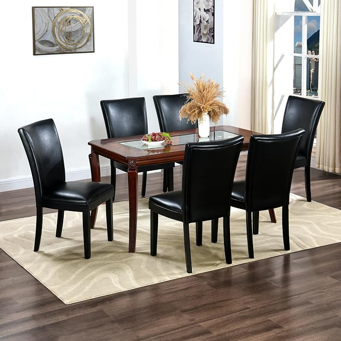 59” Dining Table with 8mm Tempered Glass Top, Farmhouse Kitchen Dinner Table - Image 9