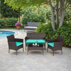 FDW | 4-Piece Patio Furniture Set | Brown & Blue | Outdoor Wicker Furniture - Image 7