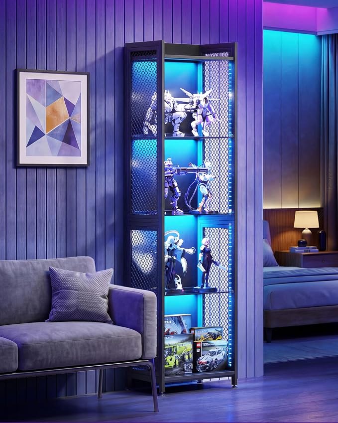 AODK Display Case with LED Lights, Display Cabinet with Open Glass Shelves - Image 7