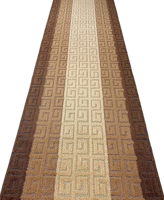 Custom Length Hallway Runner Rug, Slip Resistant, Meander Brown, 26 Inch X 12 - Image 3