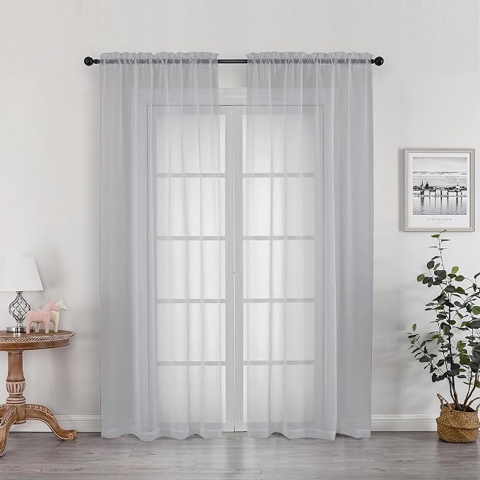 Light Grey Sheer Curtains 78 inches Long 2 Panels Set by OWENIE
