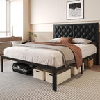 Fluest Queen Bed Frame with Headboard PU Leather Upholstered Bed Frame Platform - Image 3