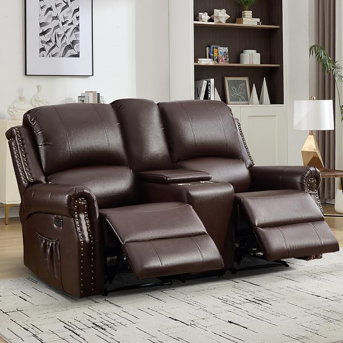 EBELLO Power Reclining Loveseat, Faux Leather Double Recliner Sofa by EBELLO