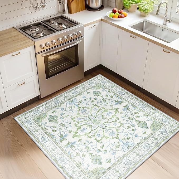 RELEANY Washable Area Rug, Square 4'x4', Water Repellent, Pet Friendly by RELEANY