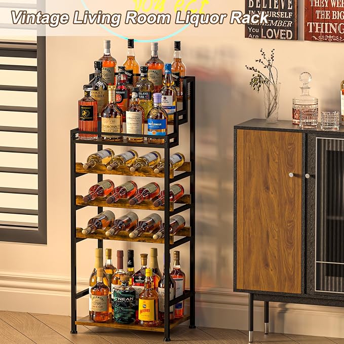 Tiered Wine Rack and Liquor Cabinet, Large Capacity Freestanding Floor Wine - Image 4