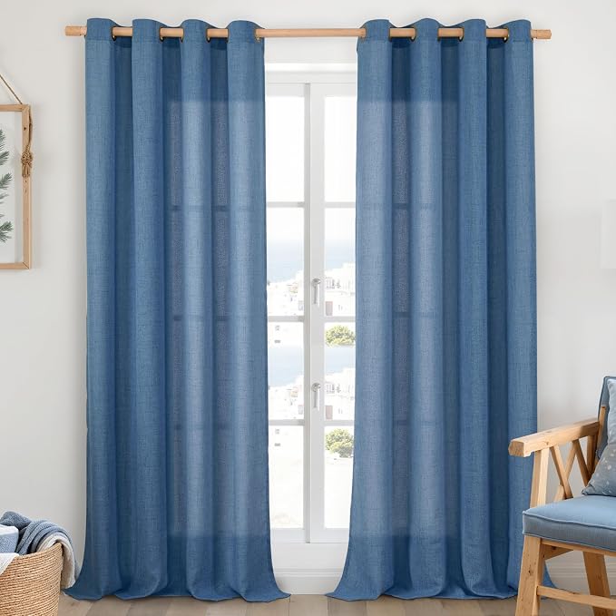 YoungsTex Navy Blue Linen Curtains 95 Inch Length by YoungsTex