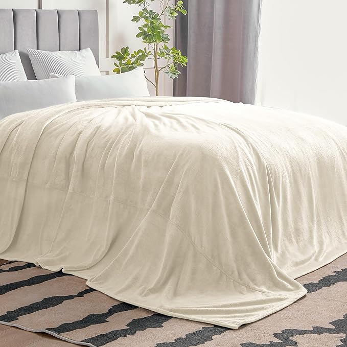 BEDELITE Fleece Blanket Soft Plush Oversized Bed Blanket Cream 120"x120" | - Image 7