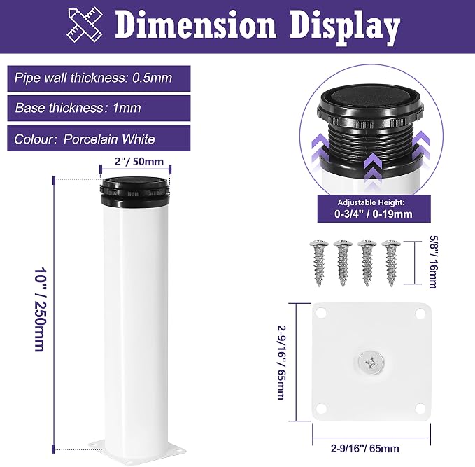 10 Inch Metal Furniture Legs Stainless Steel Adjustable Legs White Metal Legs - Image 5
