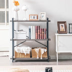 HCHQHS Bookshelf, 3-Tier Industrial Bookcase, Rustic Open Book Shelf, - Image 9