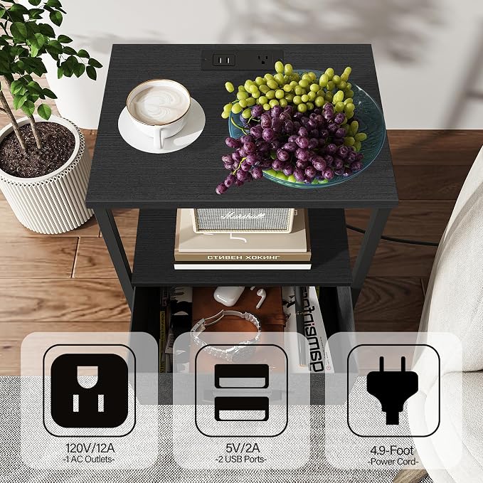 TUTOTAK End Table with Charging Station, Night Stand, Side Table with 2 USB - Image 6