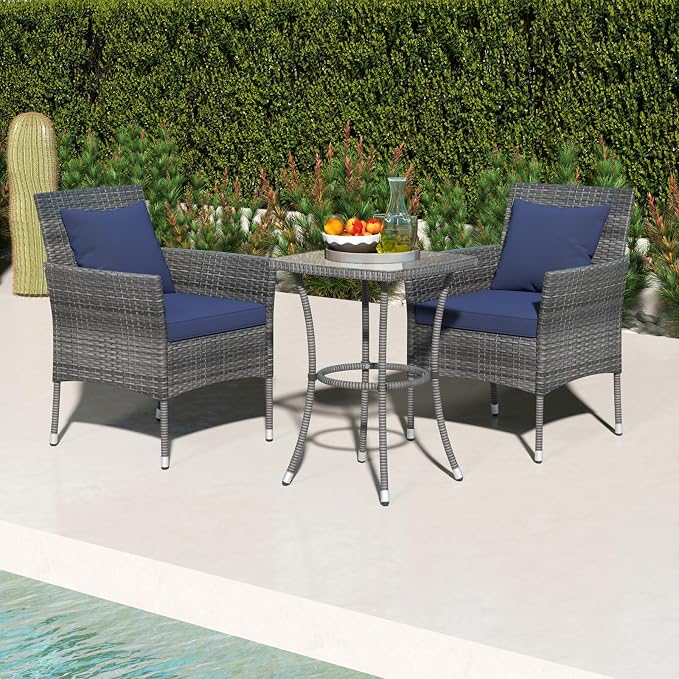 Tangkula 3-Piece Patio Furniture Set, PE Wicker Conversation Bistro Set w/A - Image 2