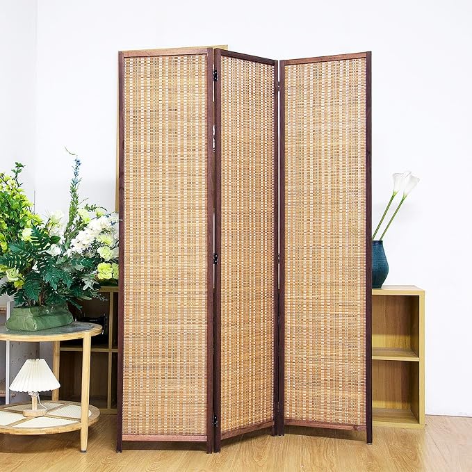 3 Panel Bamboo Room Divider Screen, 5.6 FT Tall Bamboo Divider Folding Panel - Image 4