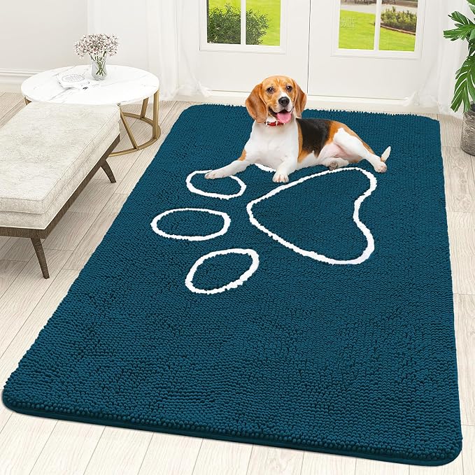 OLANLY Dog Door Mat for Muddy Paws 59x35, Paw Print Design Chenille Mud Mat | by OLANLY