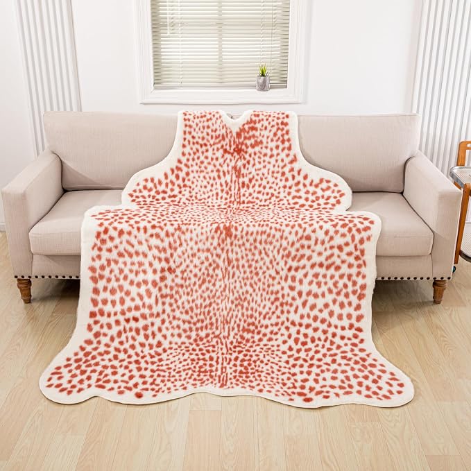 Huichenxing2021FURSTORE Faux Fur Leopard Cheetah Print Rug Pink 5.3x6.7ft | - Image 4