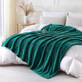 Teal Throw Blanket for Couch Sofa 60x80 inches Striped Design | Fleece Blankets by Unknown